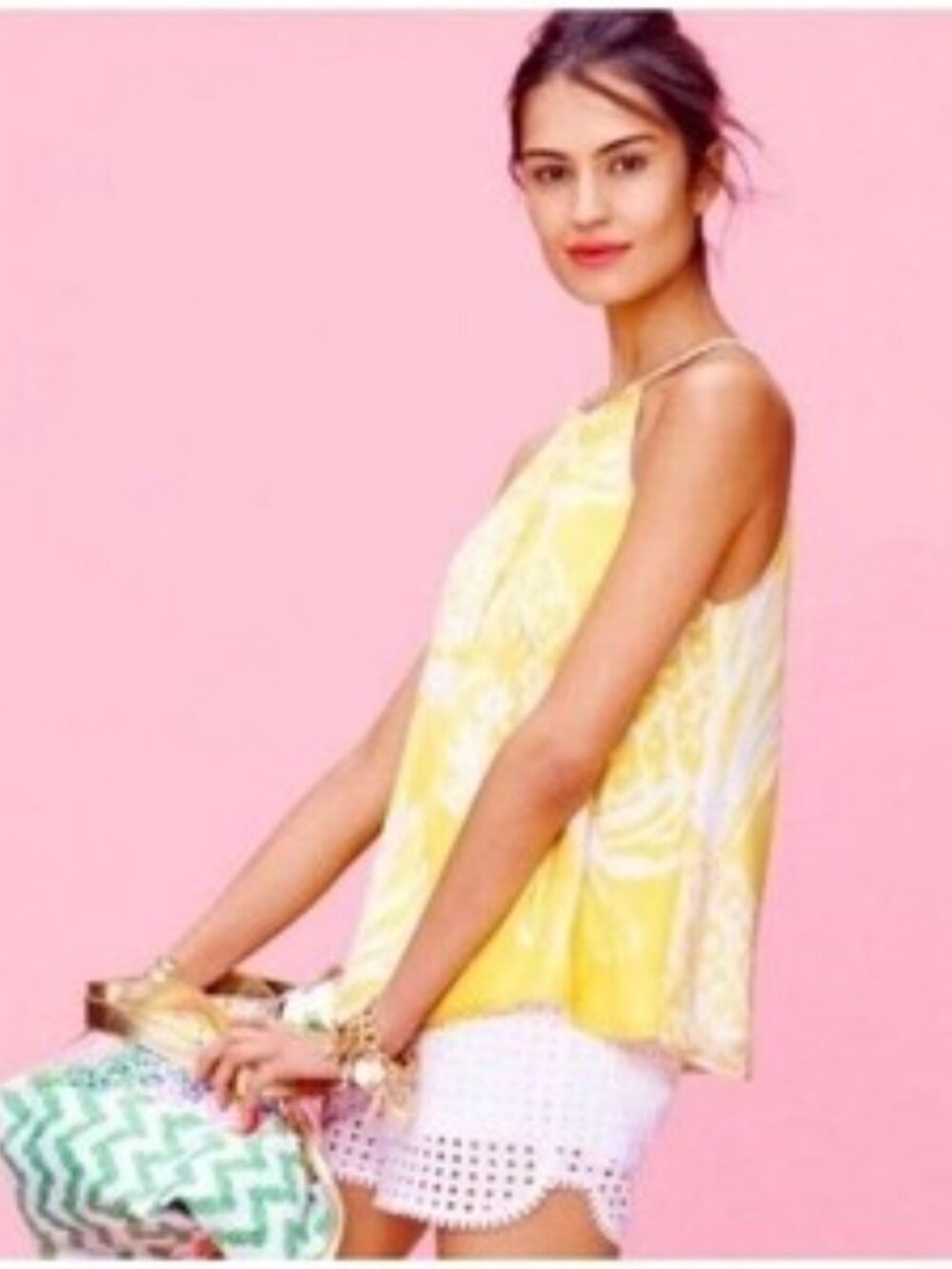 LILLY PULITZER Target Silky Yellow Cream Pineapple Punch Halter Top Small Petite